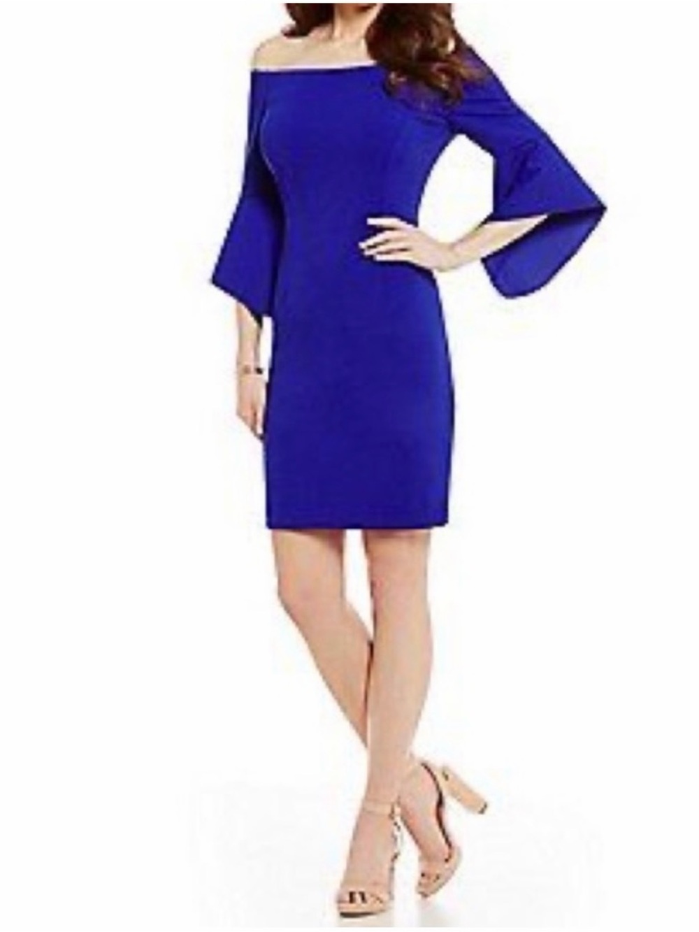 Antonio Melani Darleen Off-Shoulder Royal Blue Bell-Sleeve Sheath Dress